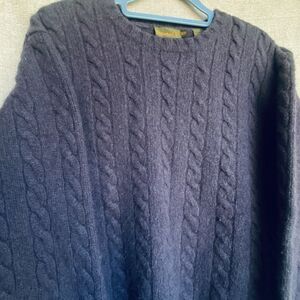 Timberland Sweater Mens XXL Navy Wool Cable Knit Crew Neck Pullover Preppy